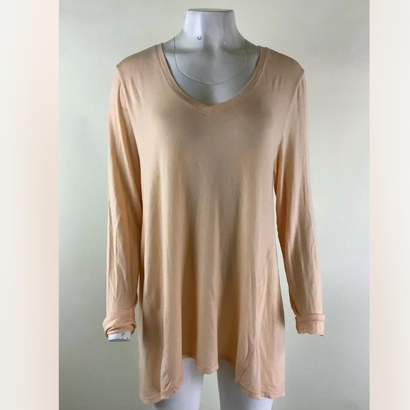 Soft Surroundings Sz L Sublime Long Sleeve Draped Tee Peach Modal Spandex Top - Picture 1 of 7